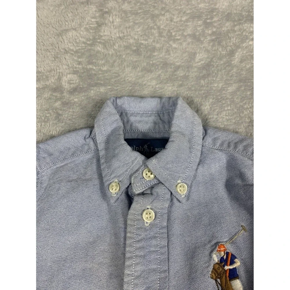 Ralph Lauren Big Pony Polo Player Baby Long Sleeve Oxford Button Shirt 12M Blue